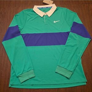 Nike Court Advantage Slam Long Sleeve Tennis Polo Green Blue IB8141-324 Men's M